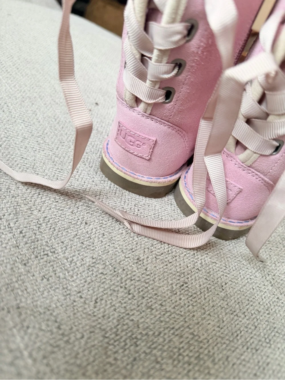 UGG Girls Light Pink Lace-Up Ankle Boots